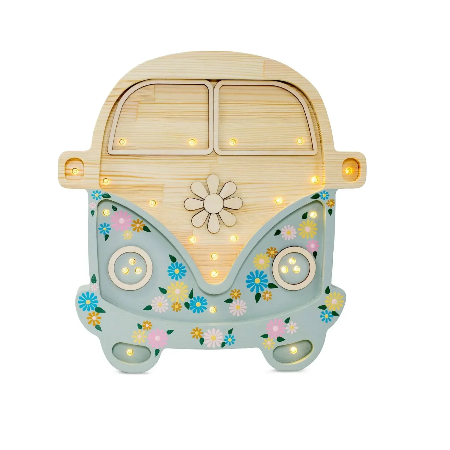 "Little Lights Nachtlicht Kinder, Nachtlampe Wohnmobil - 100% Kiefernholz natur, Farbe: Flower Power image"