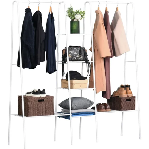 "Kleiderständer mit 6 Regale weiß image"