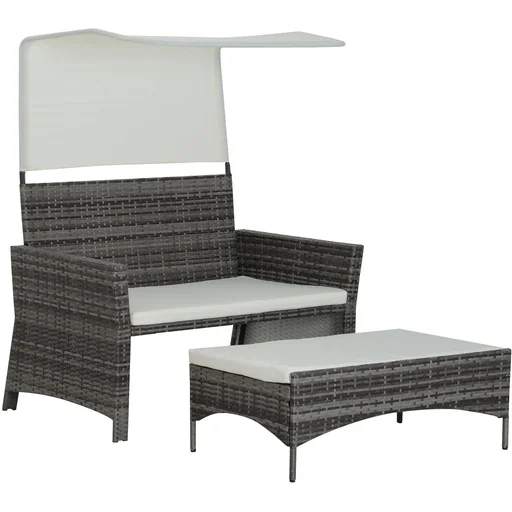 "2-tlg, Gartensofa Gartenmöbel Lounge Rattenmöbel Polyrattan + Metall 2er-Sofa 1 x Hocker mit Sonnendach image"