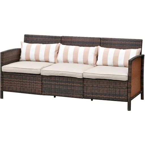 "Rattan Loungesofa als 3-Sitzer braun/grau image"