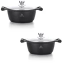 Herenthal 2-tlg. Kochgeschirr-Set - Schmorpfanne - 28cm, 30cm - Marmorbeschichtung - mit Glasdeckel