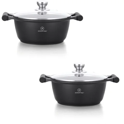 "Herenthal 2-tlg. Kochgeschirr-Set - Schmorpfanne - 28cm, 30cm - Marmorbeschichtung - mit Glasdeckel image"