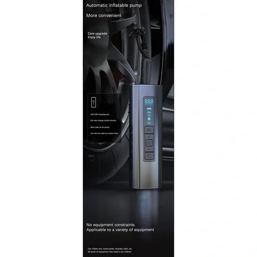 "Pure4u CAR3 Tragbarer Kompressor - Elektrische Reifenpumpe - USB Wiederaufladbar - LED - Powerbank image"