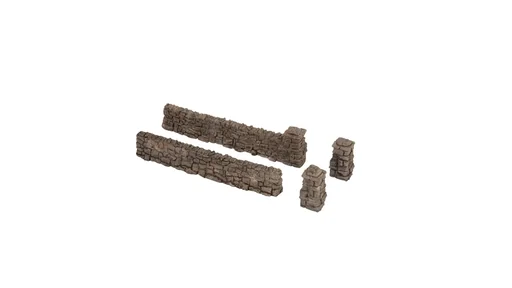 "Bruchsteinmauer, Mauerplatten, 12 Teile, Gesamtlänge 72 cm, Mauerhöhe 1,6 cm, Pfeilerhöhe 2,2 cm, Spur H0 image"