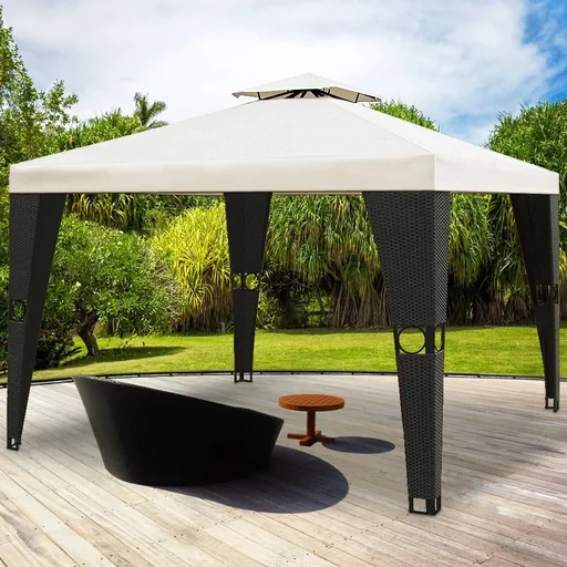 "Pavillon Polyrotan schwarz - creme 3 x 3m image"