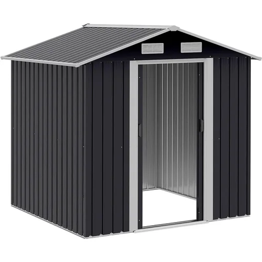 "Gerätehaus mit 2 Schiebetüren Metall Gartenhaus 2,6 m² Geräteschuppen verzinkter Stahl Dunkelgrau 195,5 x 153 x 188 cm image"