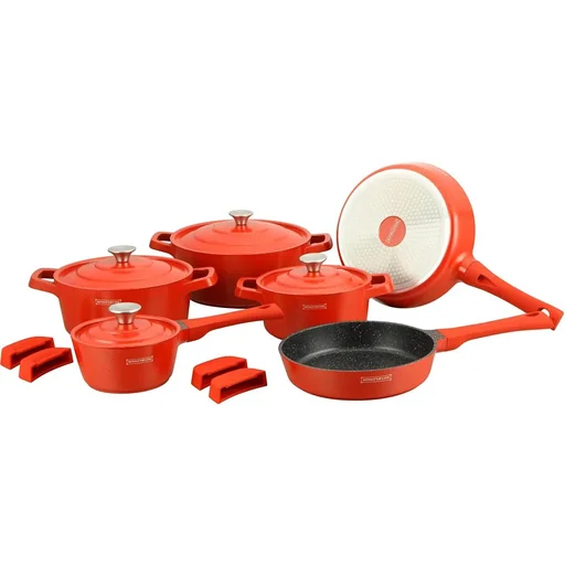 "14-teiliges Kocher-Set - 4 abnehmbare Griffe - Rot image"