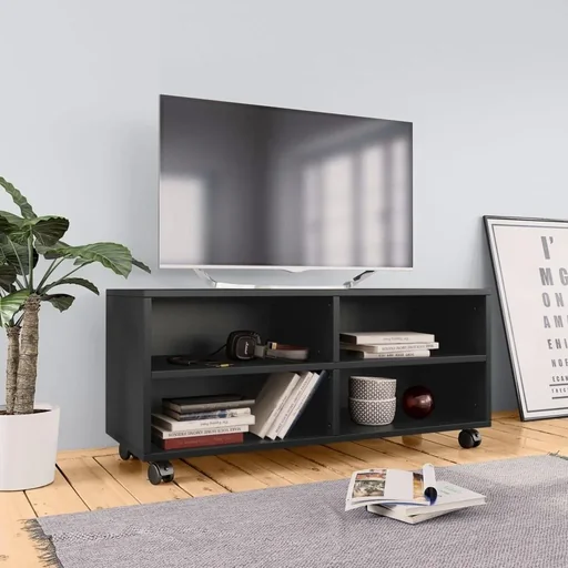 "TV-Schrank mit Rollen 90x35x35 cm Spanplatte schwarz image"