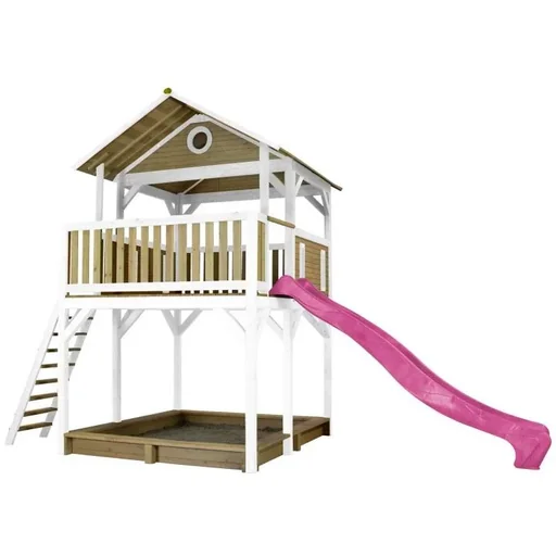 "Woody Spielturm Braun/Weiß - Lila Rutsche image"
