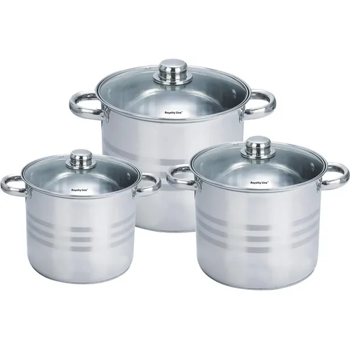 "Töpfe und Pfannen 6 Stück - mit Glasdeckeln - 5.3L, 6.8L und 8.8L - rostfreier Stahl image"