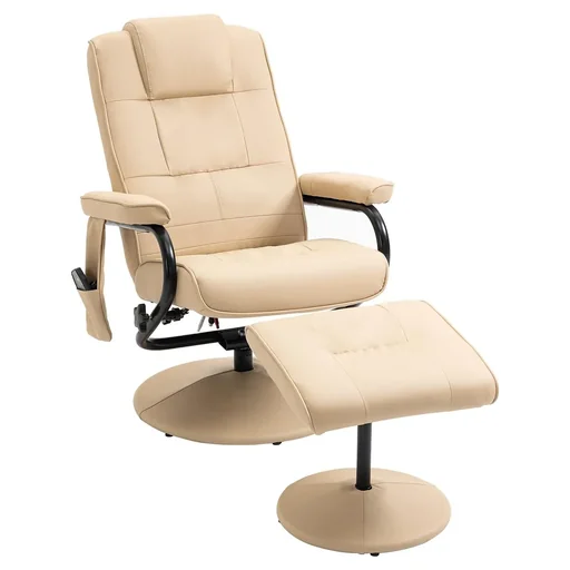 "Massagesessel Relaxsessel Fernsehsessel TV Sessel mit Massagefunktion inkl. Hocker Kunstleder Cremeweiß 77 x 84 x 95 cm image"