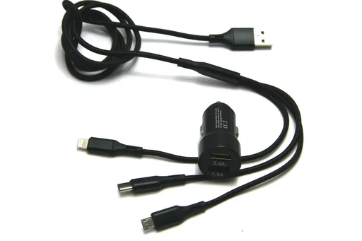 "USB-Auto Ladegerät, Dual - 3in1 - 12/24 Volt - 1,5A + 3,4A image"