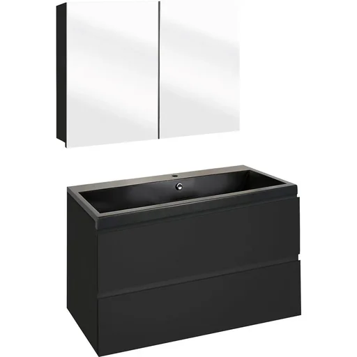 "Concept Badezimmermöbel met Spiegelschrank 80cm -schwartz/schwartz image"