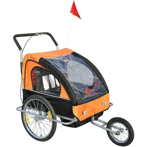 "2 in1 Jogger Kinderanhänger Radanhänger Orange-schwarz image"
