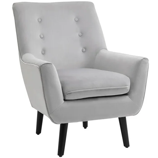 "Gepolsterter Sessel Eleganter Retro-Stuhl für Wohnzimmer Schlafzimmer, Polyester, Schaumstoff, Kautschukholz, Grau, 72,5 image"