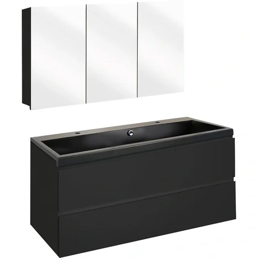 "Concept Badezimmermöbel met Spiegelschrank 100cm - schwartz/schwartz image"