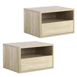 2 tlg. Wandnachttische Nachttisch Hängeschrank mit Schublade Spanplatte Natur 45