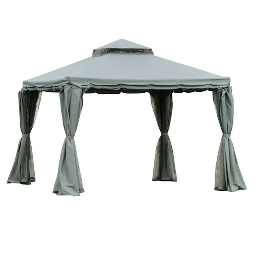 "Gartenpavillon Pavillon Gartenzelt Festzelt Partyzelt mit 4 x Seitenwand wetterfest Aluminium Polyester Grau 3 x 3 x 2,7 image"
