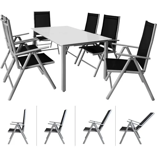 "Aluminium-Gartenset Bern 6+1 Mattglas silber- Set image"