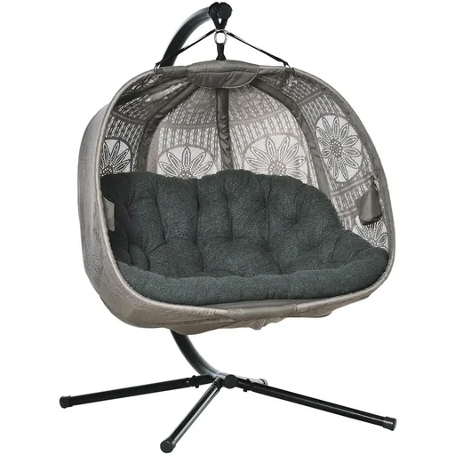 "Hängesessel Hängekorb mit Gestell für 2 Personen Hängeschaukel Hängestuhl mit Kissen Korb faltbar Blumen-Strickstoff Sta image"