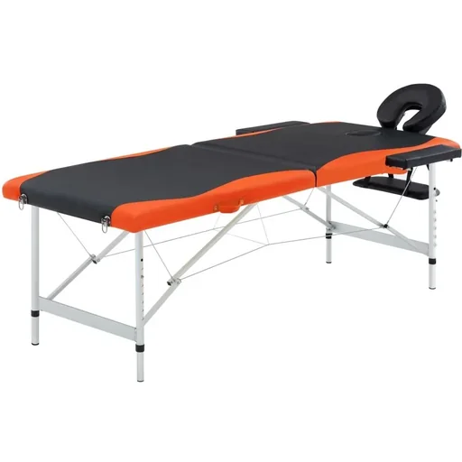 "Klappbare Massageliege 2 Zonen Aluminium schwarz und orange image"