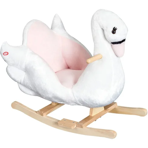 "Kinder Schaukelpferd Baby Schaukeltier Schwan mit Musik Spielzeug Haltegriffe ab 18 Monate Plüsch Rosa+Weiß 60x32x55 cm image"