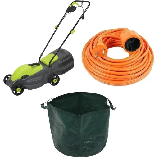 "Garten-Elektrorasenmäher - 1100 Watt - Schnittbreite 320mm + inklusive Gartenabfallsack - 65 L und Verlängerungskabel image"