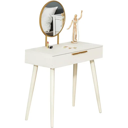 "Schminktisch Frisiertisch modern Kosmetiktisch mit Spiegel Schublade Schlafzimmer Holz Weiß 80 x 40 x 123 cm image"