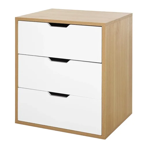 "Bürocontainer mit 3 Schubladen, Aktenschrank, Büroschrank, Aufbewahrung von Akten, E1 Spanplatte, Weiß+Natur, 55 x 45 x image"