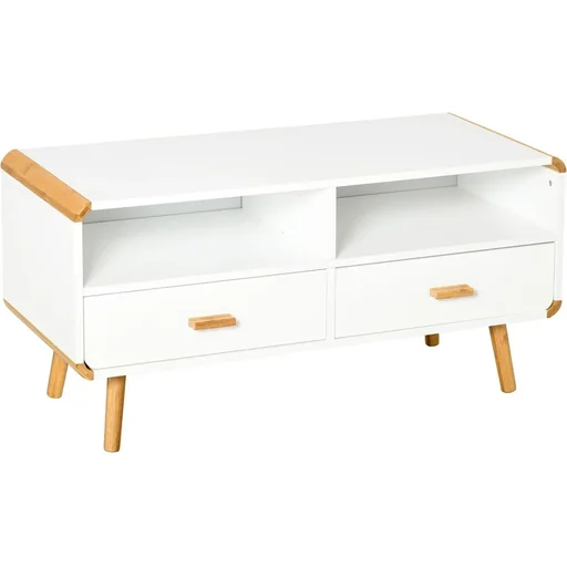 "TV Schrank mit 2 Schubladen und offenen Regalfächern Weiß image"