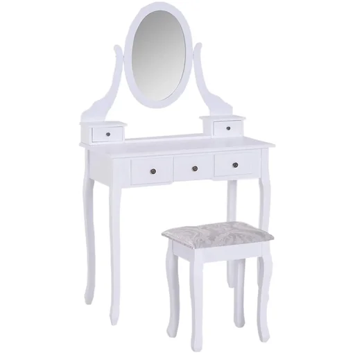 "Schminktisch Frisierkommode mit Spiegel und Hocker Weiß image"