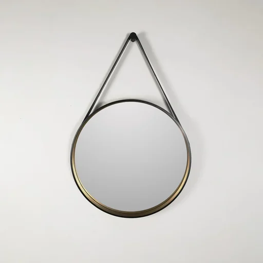 "Dekorativer runder Wandspiegel in schwarz/gold matt Ø 55m image"