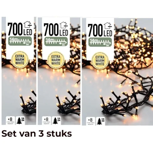 "3x Weihnachtsbaum Lichter 14 Meter Warm Weiß - 700LED für Innen und Außen image"