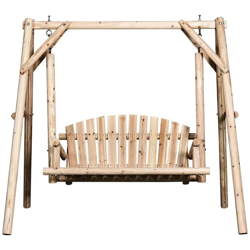 "Hollywoodschaukel 2-Sitzer Gartenschaukel Schaukelbank Hängebank Massivholz Natur187 x 137 x 170 cm image"