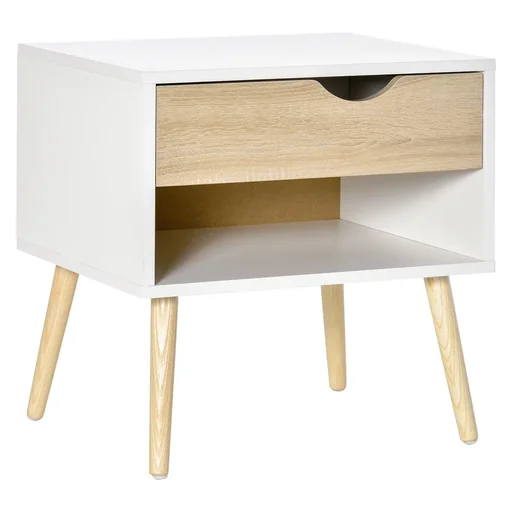 "Beistelltisch Nachttisch Flurkommode mit 1 Schubladen MDF Spanplatte Weiß+Eiche 50 x 39 x 51 cm image"