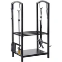 Kaminholzständer Brennholzregal mit Kaminbesteck Schwarz