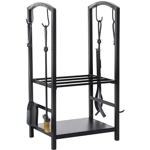 "Kaminholzständer Brennholzregal mit Kaminbesteck Schwarz image"