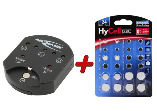 "Knopfzellentestgerät inklusive 24-teiligem Knopfzellensortiment image"