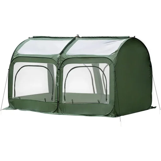 "Pop-Up Gewächshaus mit 4 Reißverschlusstüren Treibhaus Tomatenhaus Frühbeet Stahl PVC Transparent 250 x 125 x 135 cm image"