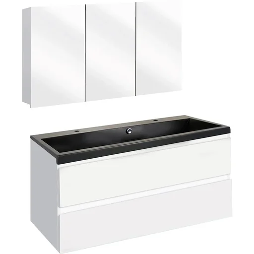 "Concept Badezimmermöbel met Spiegelschrank 100cm - Weiss/schwartz image"