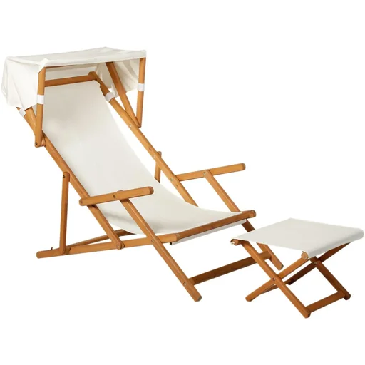 "Sonnenliege Gartenliege Relaxliege verstellbar Gartenmöbel mit Sonnendach Hocker 161 x 72 x 68 cm image"