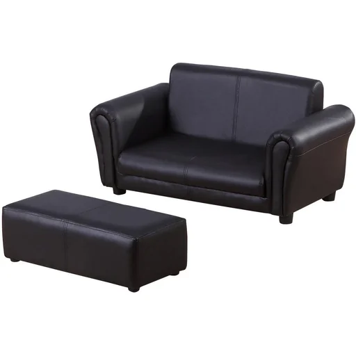 "Kindersofa mit Hocker Sofa Sessel Kinder Kindersessel PVC schwarz image"