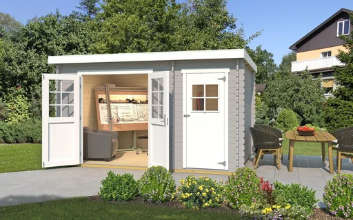 "Gartenhaus 254 Gr.2, 394 x 296 x 222 cm hellgrau, Doppeltür, mit 2. Raum Einzeltür image"