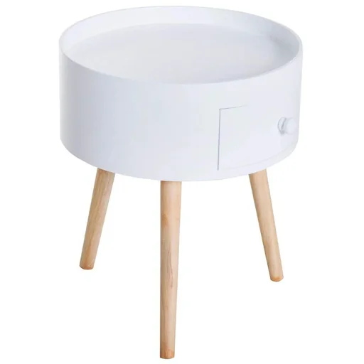 Couchtisch rund mit Schublade, Holz Weiß