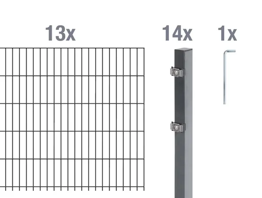 "Doppelstabmattenzaun Komplettset, anthrazit, Höhe 120 cm, Länge 26 m image"