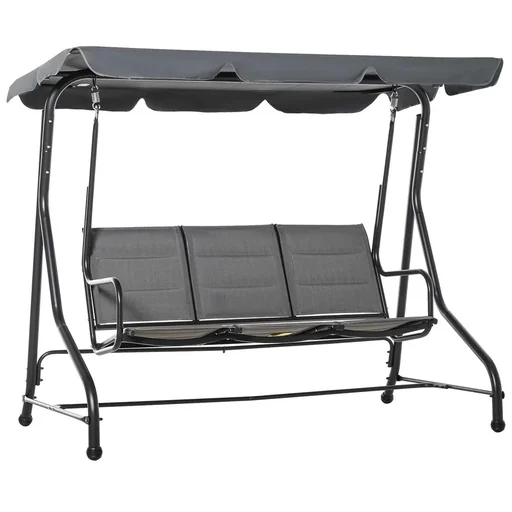 "Hollywoodschaukel 3-Sitzer Gartenschaukel Schaukelbank mit verstellbarem Sonnendach Stahl Polyester Grau 205 x 118 x 170 image"