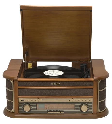 "Retro Plattenspieler mit USB, CD, Radio, Kassette und Lautsprechern image"