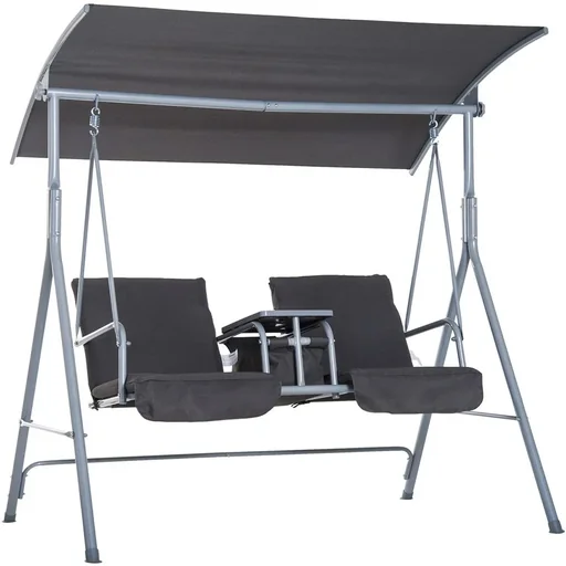 "Hollywoodschaukel Gartenschaukel mit Sonnendach 2-Sitzer Grau image"