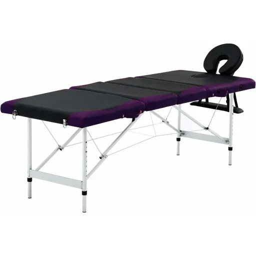 "Klappbarer Massagetisch 4 Zonen Aluminium schwarz und lila image"
