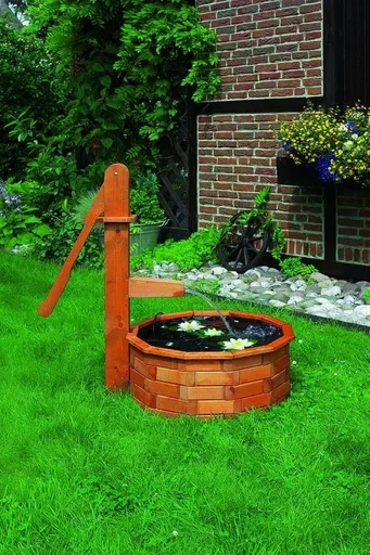 "Holztrog rund als Wasserspiel Solar image"